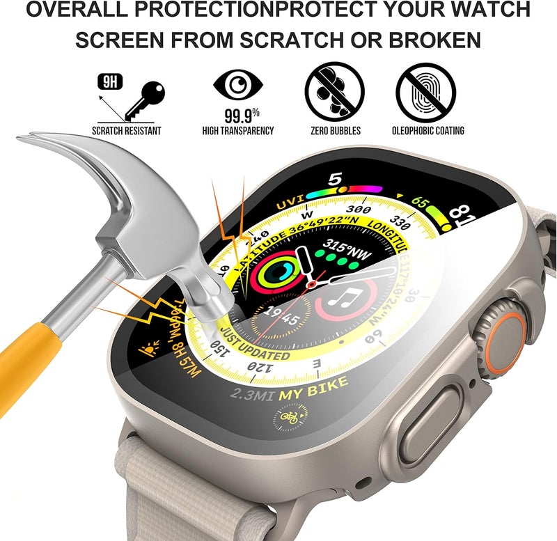 Diruite Suoman 2-Pack for Apple Watch Ultra 3/2/1 49mm Case, Ultra-Thin Tempered Glass Screen Protector, All-Around PC Protection Cover for iWatch Ultra 49mm 3/2/1 -Titanium - Image 4